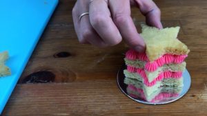 assemble cake with cookie cutter layers for how to make mini cakes