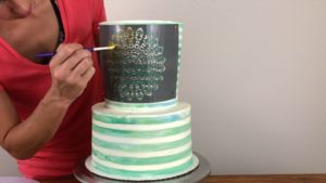 paint stencil design with gold luster dust paint for edible gold cakes