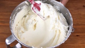 smooth trail left by spatula shows correct consistency of 4 minute buttercream