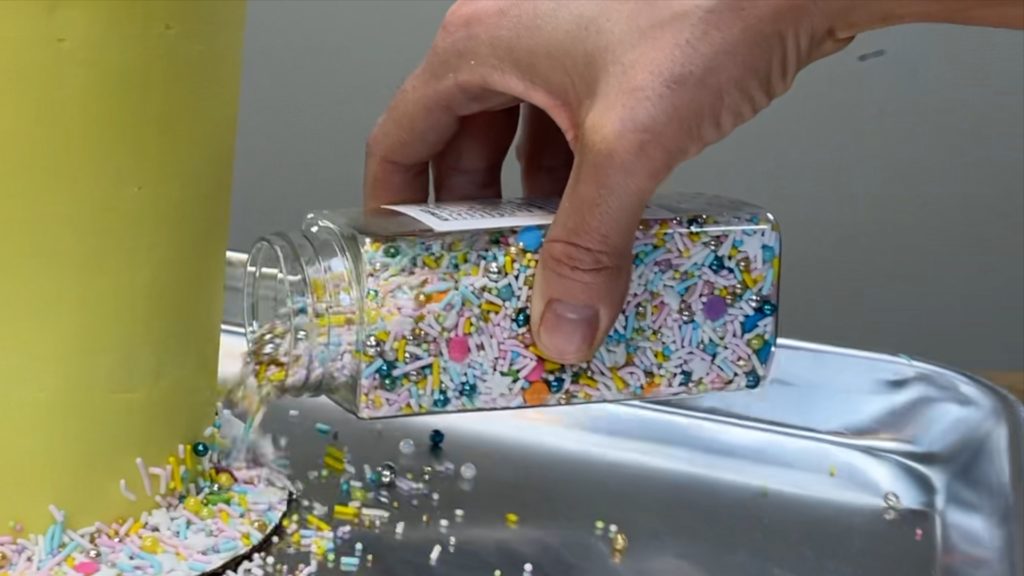 tray catches falling sprinkles How to Make a Birthday Cake