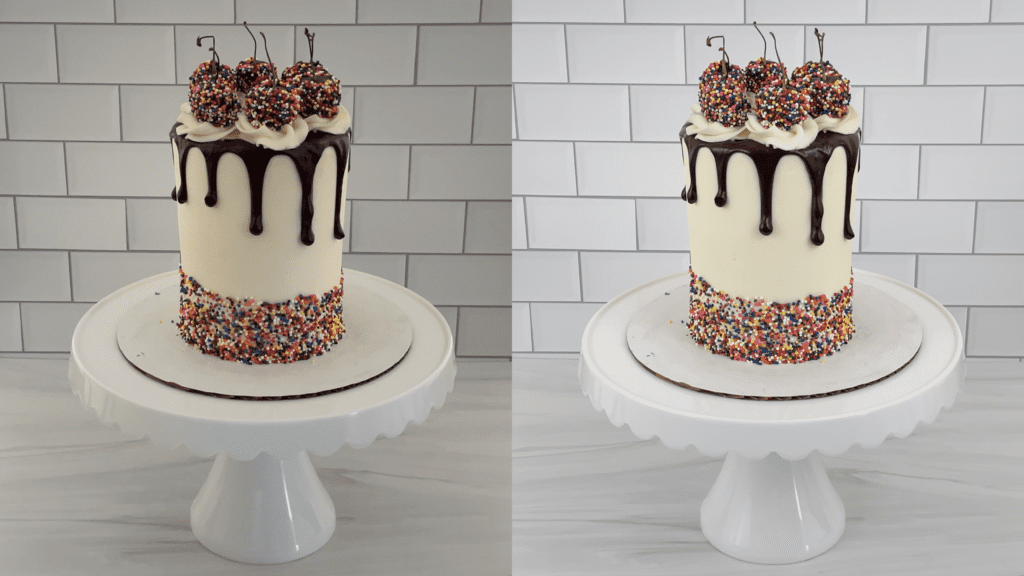 cake with natural vs artificial umbrella lights