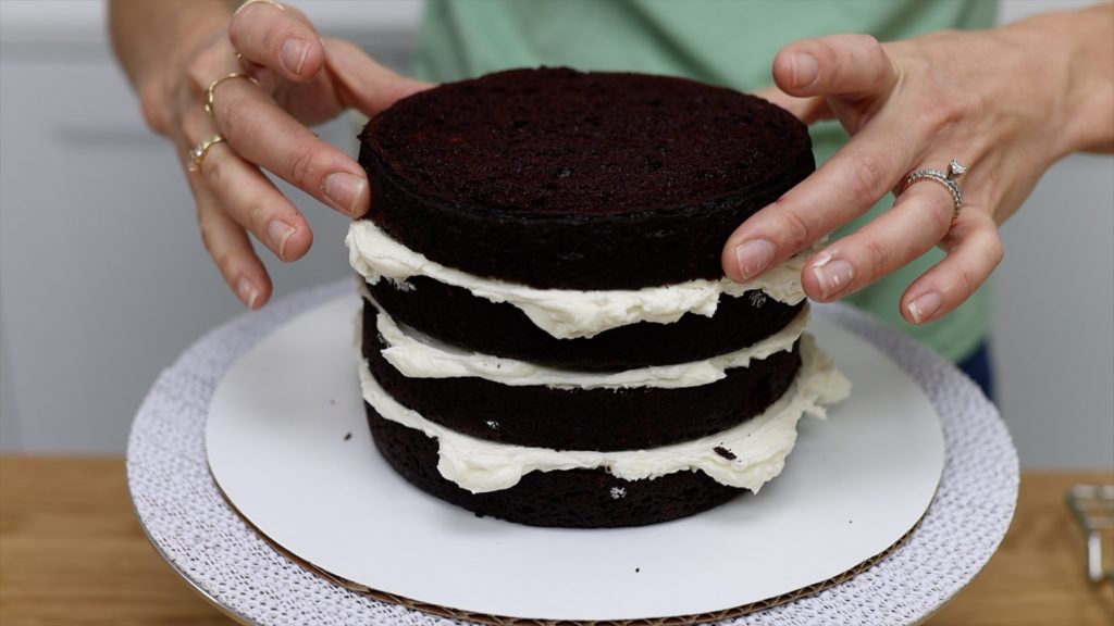 assemble cake by layering cake and filling 10 Tips for your First Cake