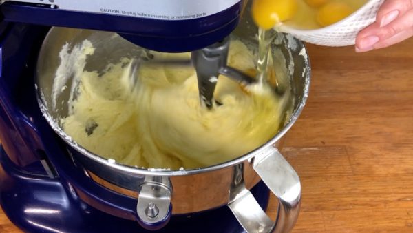 add eggs 1 or 2 at a time and mix for 30 seconds