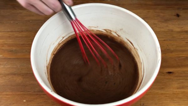 mix cocoa powder and hot water for perfect chocolate cake