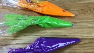 piping bags for neon striped buttercream frosting Halloween Cake With Gold Buttercream Pumpkins
