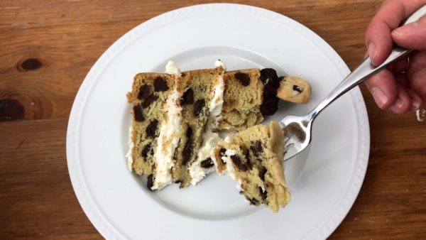 slice of chocolate chip cookie cake