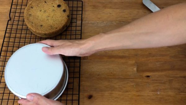 turn chocolate chip cookie cake layers onto wire rack