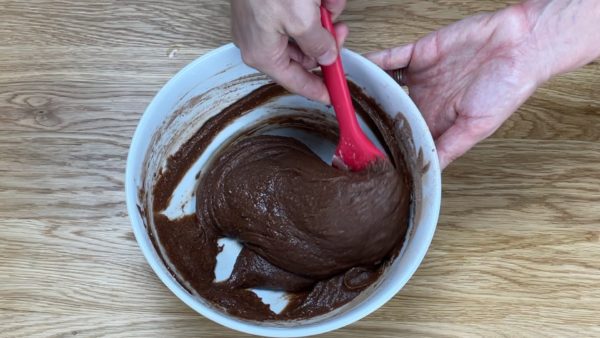 mix ingredients to make brownie cake toppers