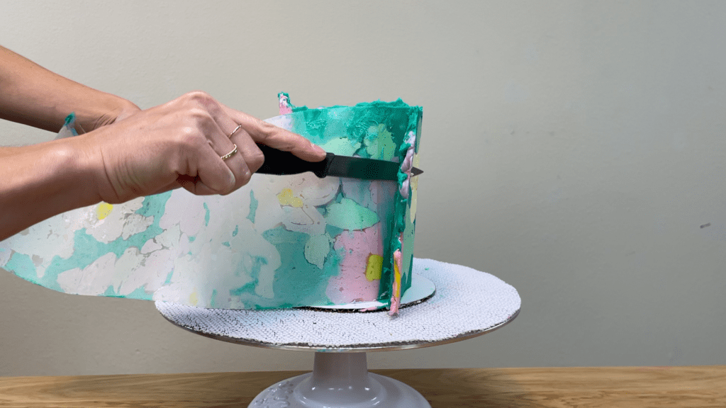 trim excess buttercream with a sharp knife how to transfer any design onto a cake
