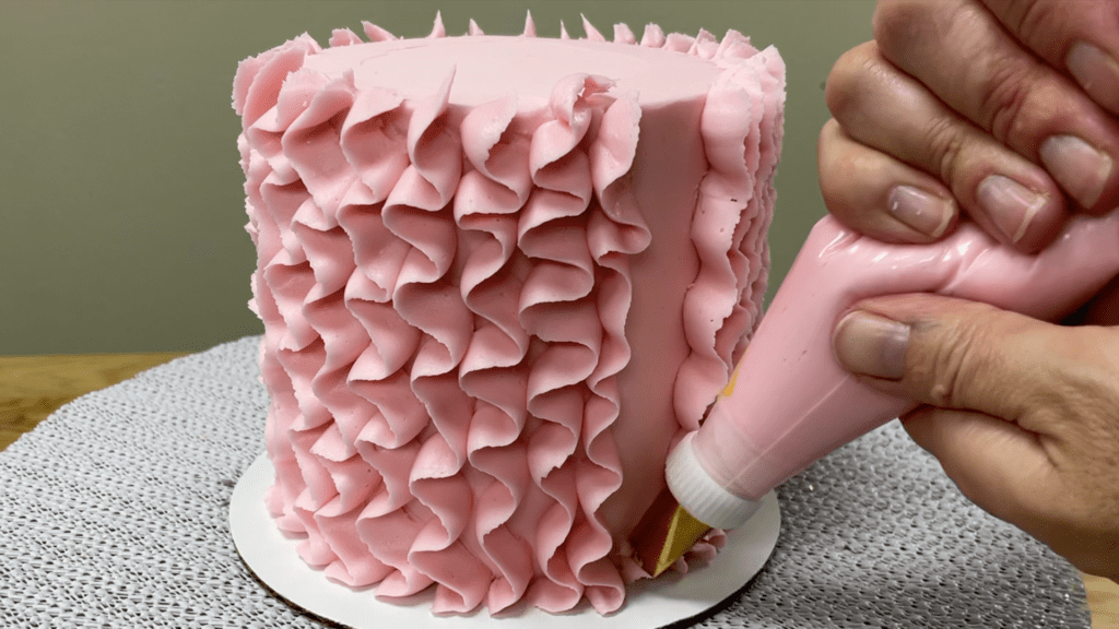 space ruffles evely around the cake 5 Cakes You Can Decorate in 5 Minutes
