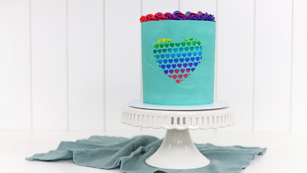 Rainbow Homemade Stencil Cake with piping - 5 Minute Cake Decorating | British Girl Bakes