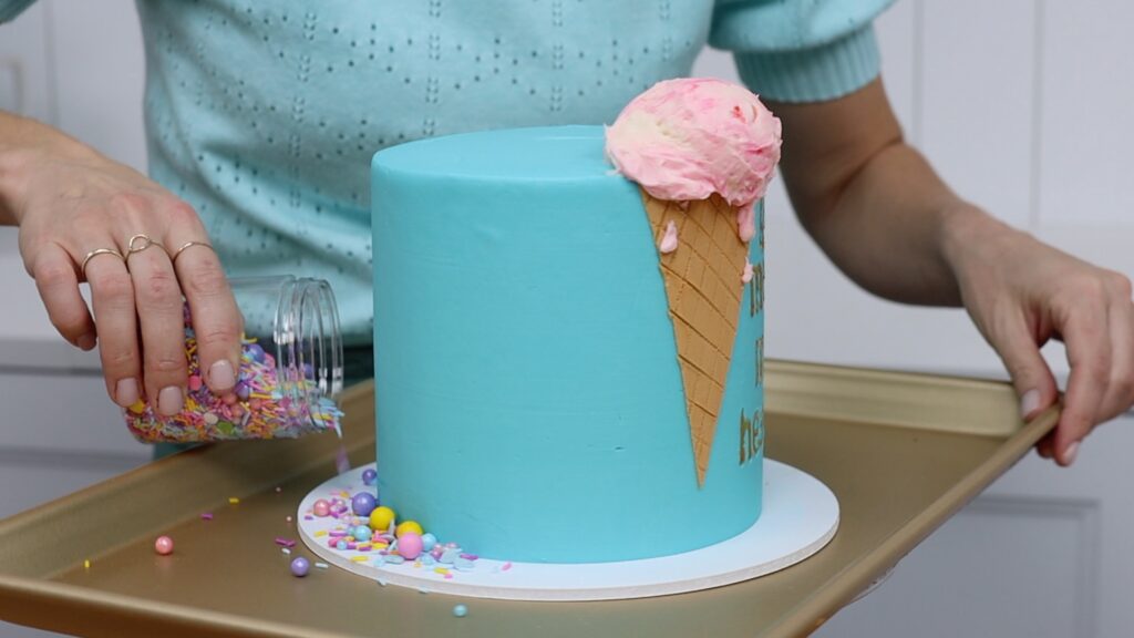 how to add a sprinkle border to a cake How to Make an Ice Cream Cake | British Girl Bakes