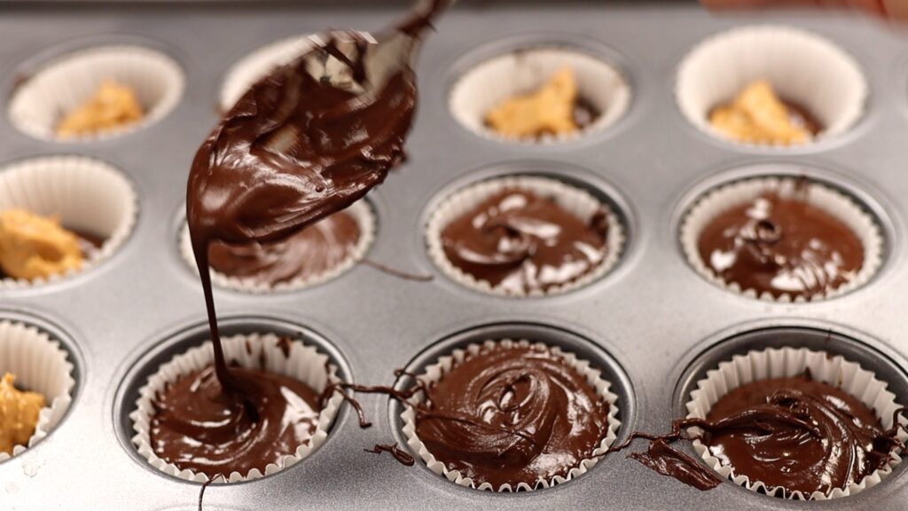 how to make mini peanut butter cups for Chocolate Peanut Butter Cake | British Girl Bakes