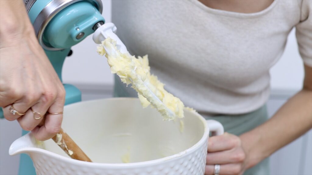 scrape to the bottom of the mixing bowl to make 4 Minute Buttercream | British Girl Bakes