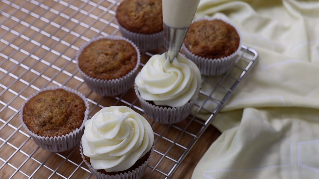 carrot cupcakes frosted with cream cheese frosting British Girl Bakes