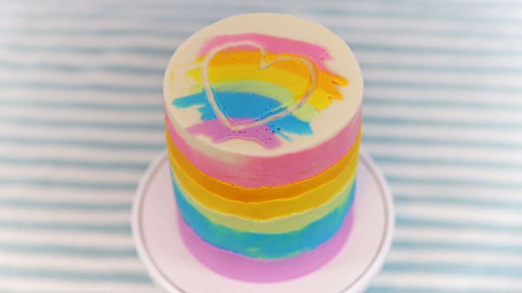 Easy rainbow layer cake with heart