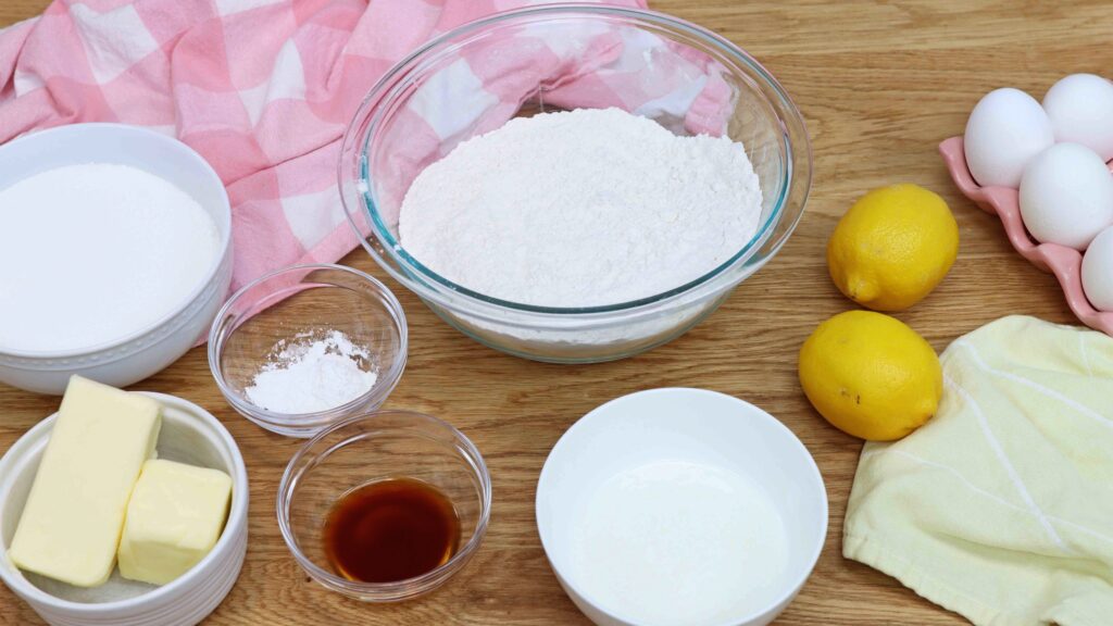 ingredients for Lemon and Blueberry Cake