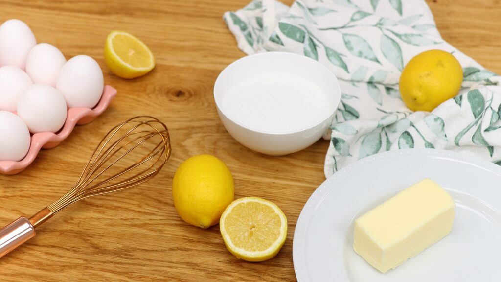 ingredients for lemon curd with whole eggs