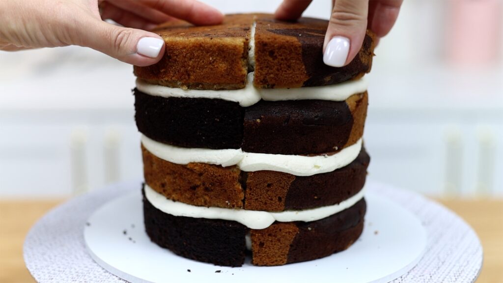 how to assemble a half and half cake