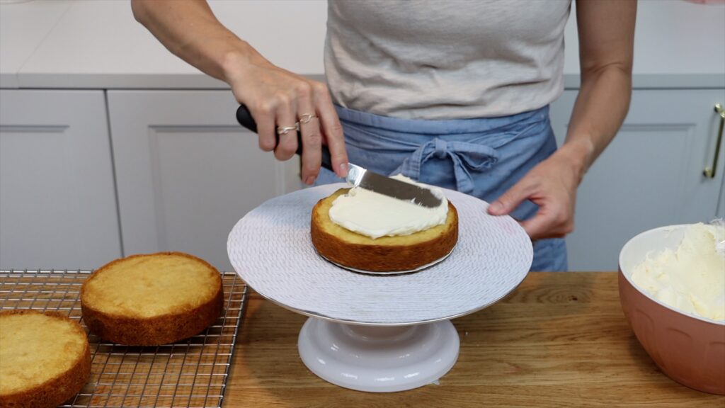 assemble cake on small cardboard cake board