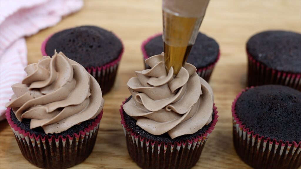 Small Batch Chocolate cupcakes frosted with 4 minute buttercream