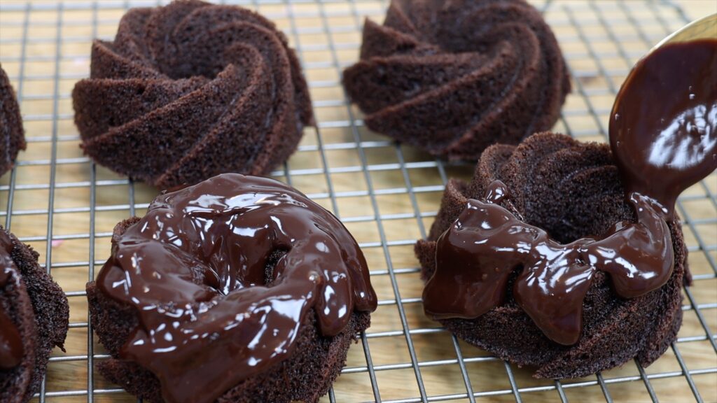 Small Batch Chocolate mini bundt cakes with chocolate ganache topping