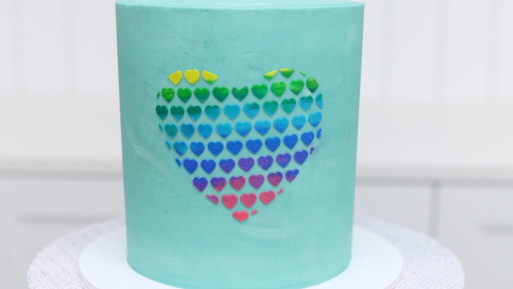 ombre rainbow stencil design on cake