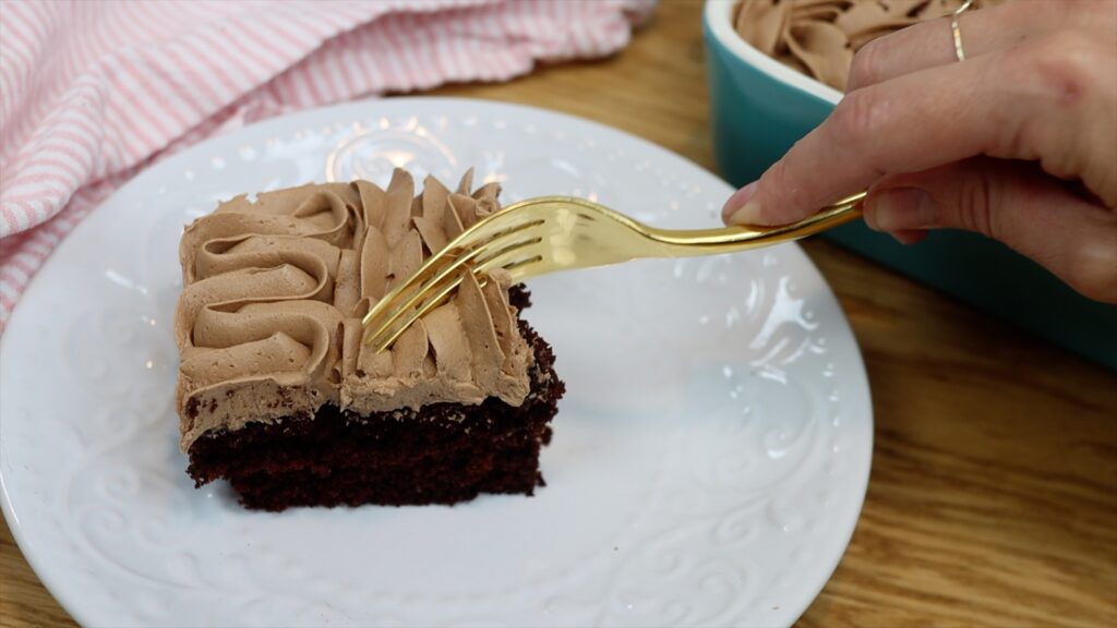 serving chocolate tray bake cake