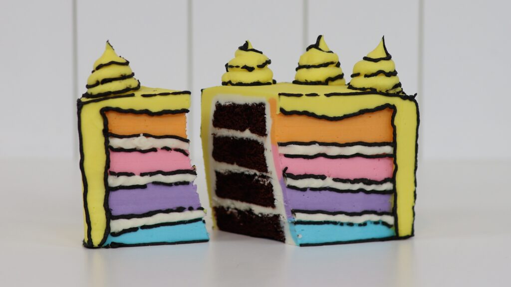 slicing a Cartoon Style Half Birthday Cake