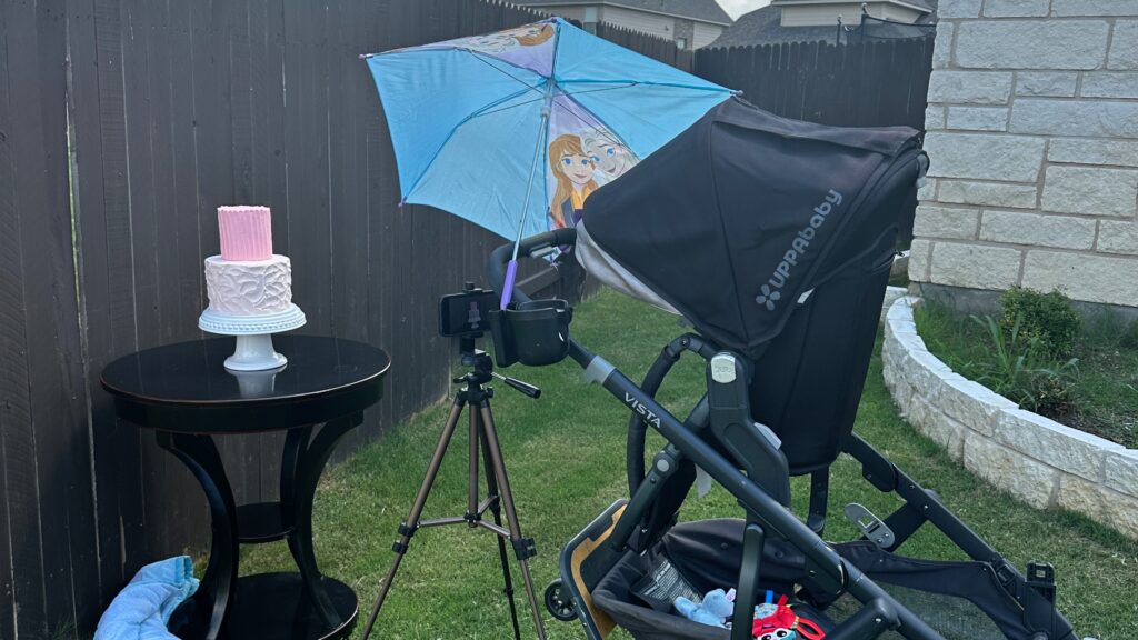 behind the scenes filming a cake