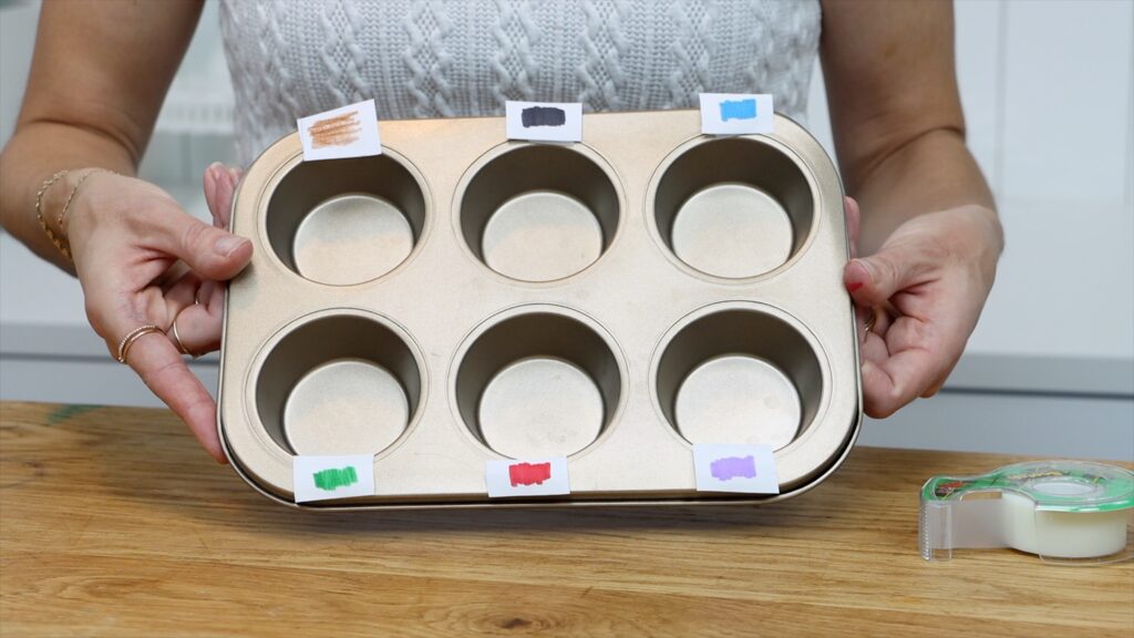 paint palette in a cupcake pan