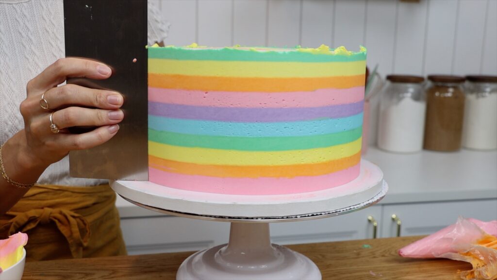 rainbow striped buttercream cake