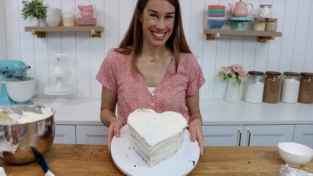 crumb coated heart shaped cake