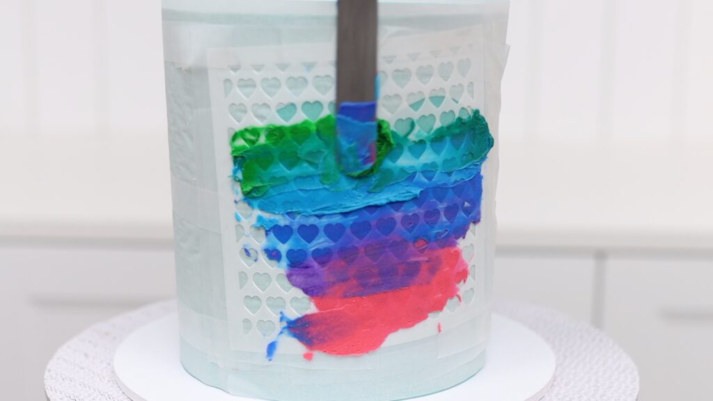 how to make a rainbow stencil on a cake