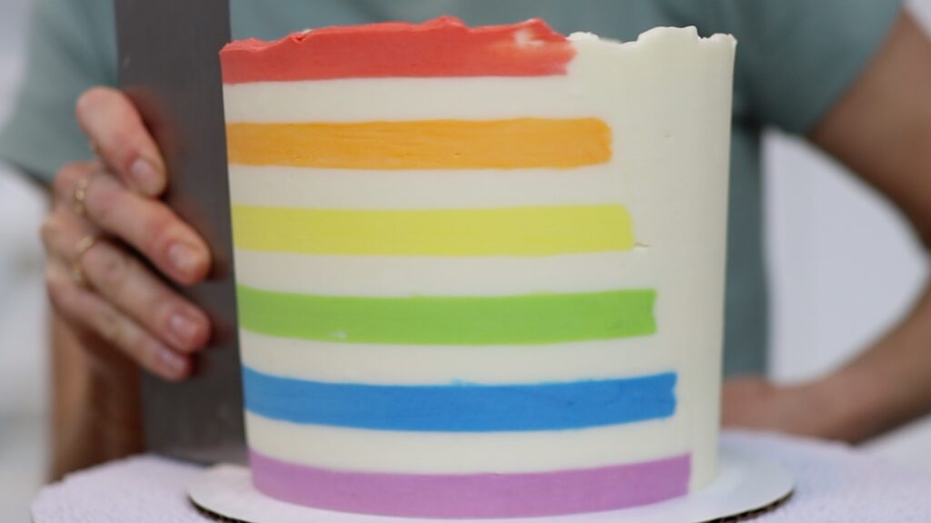 how to make rainbow striped frosting cake