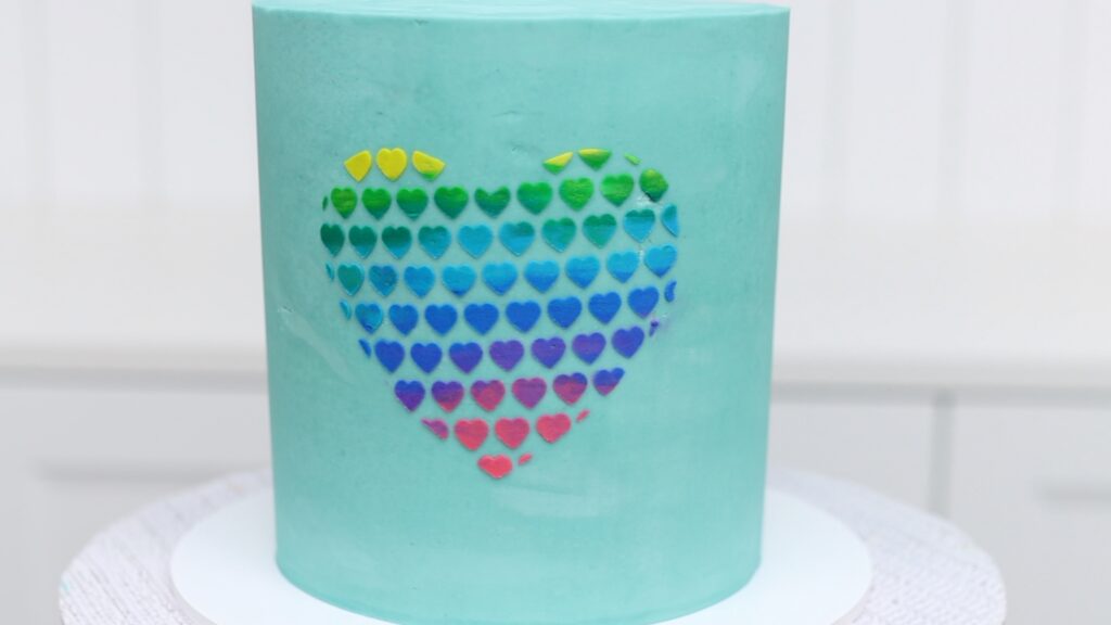 stenciled rainbow cake