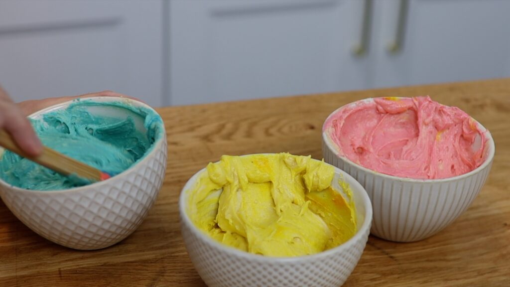 coloured cake batter for a tie dye cake