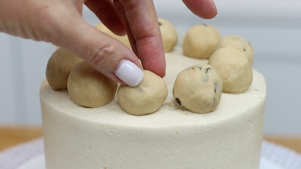 cookie dough balls on a cake