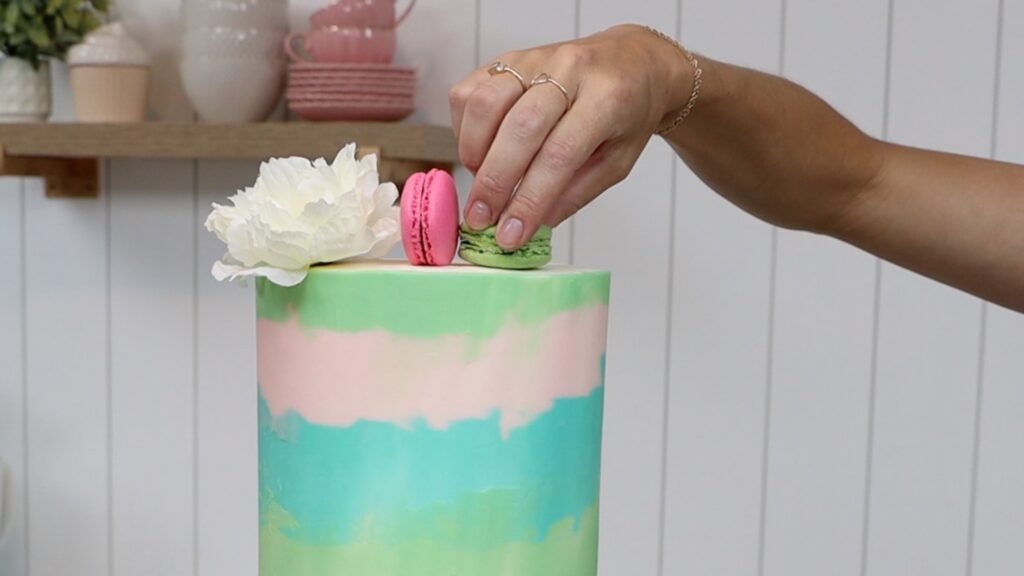 how to attach macarons to a cake