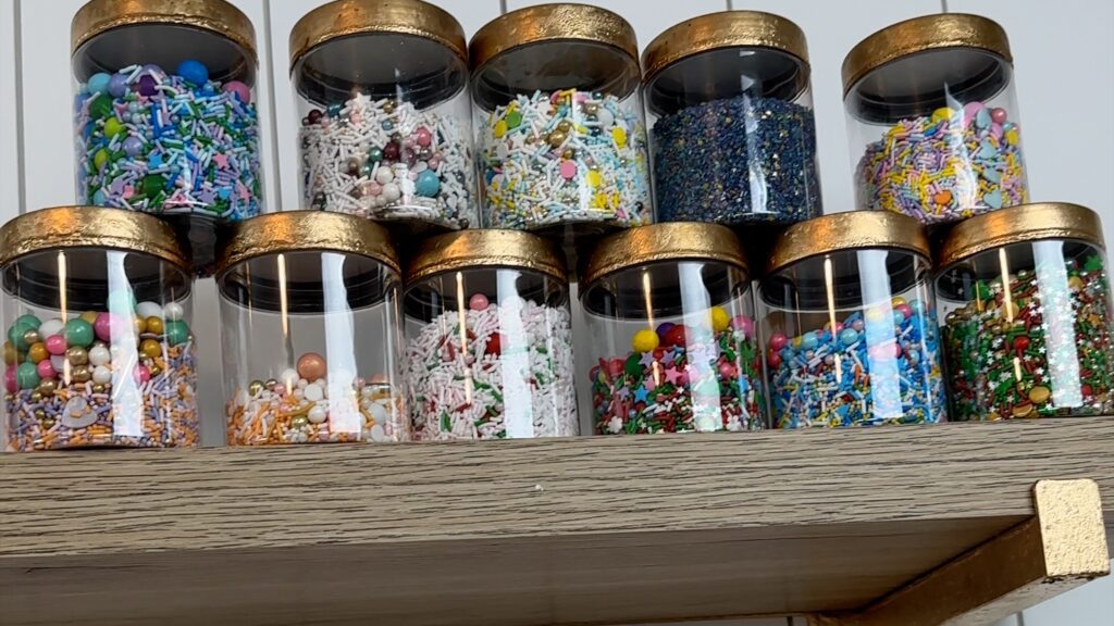 store sprinkles in decorative jars on shelf for cake struggles with organization