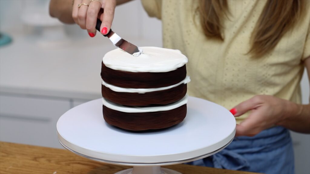 assemble a layer cake for a tall mosaic cake design