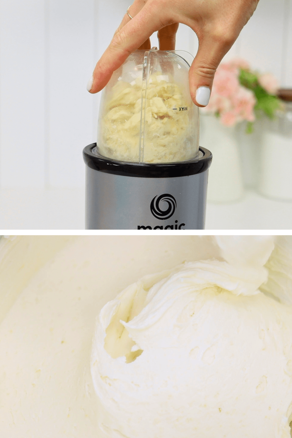 making pineapple buttercream frosting for pina colada cake using freeze dried pineapple