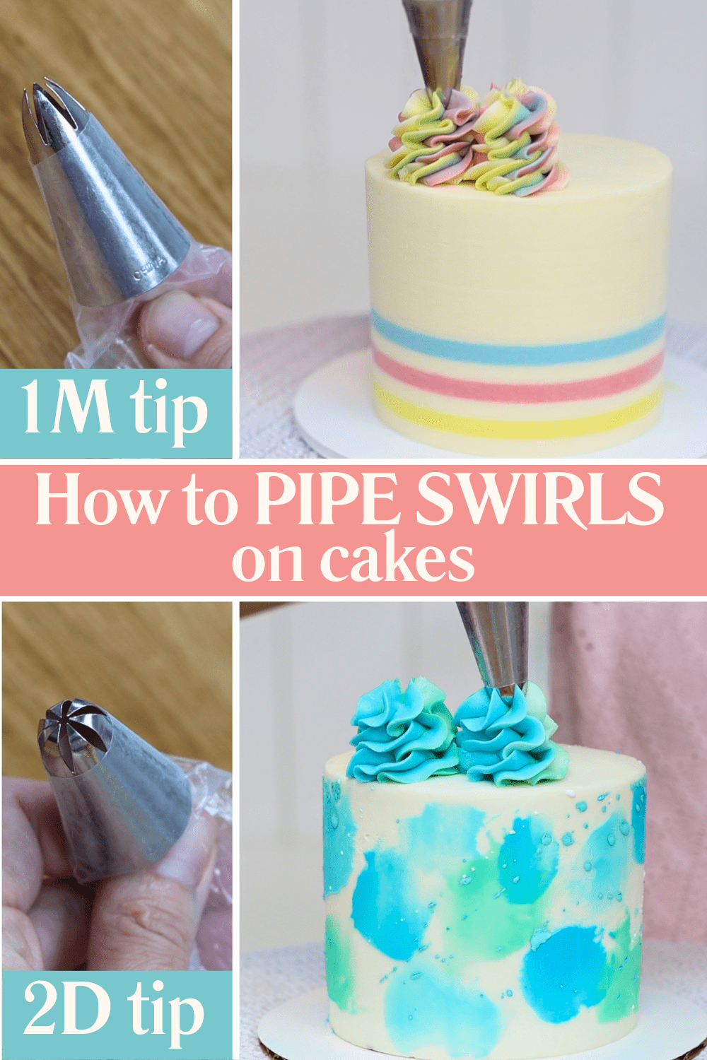 Piping swirls of buttercream onto a cake