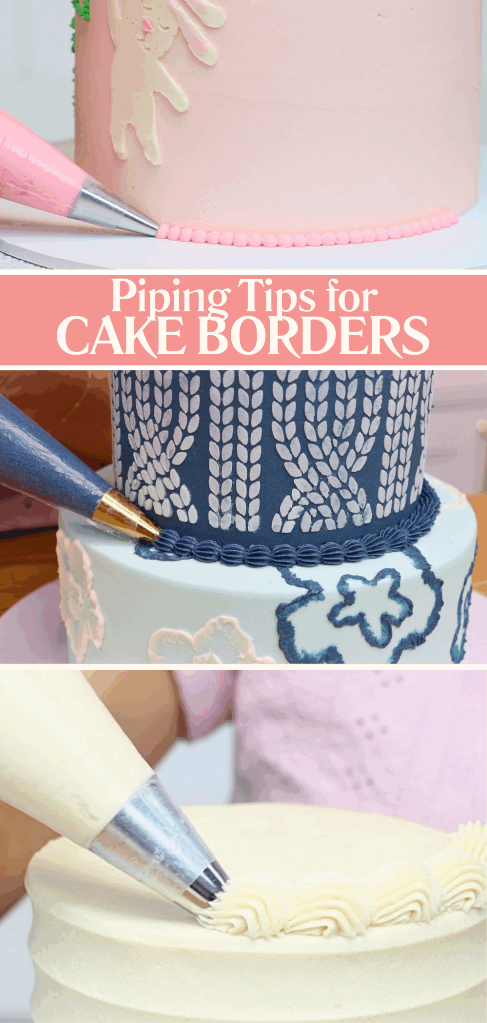Different piping tips used for decorating cake borders