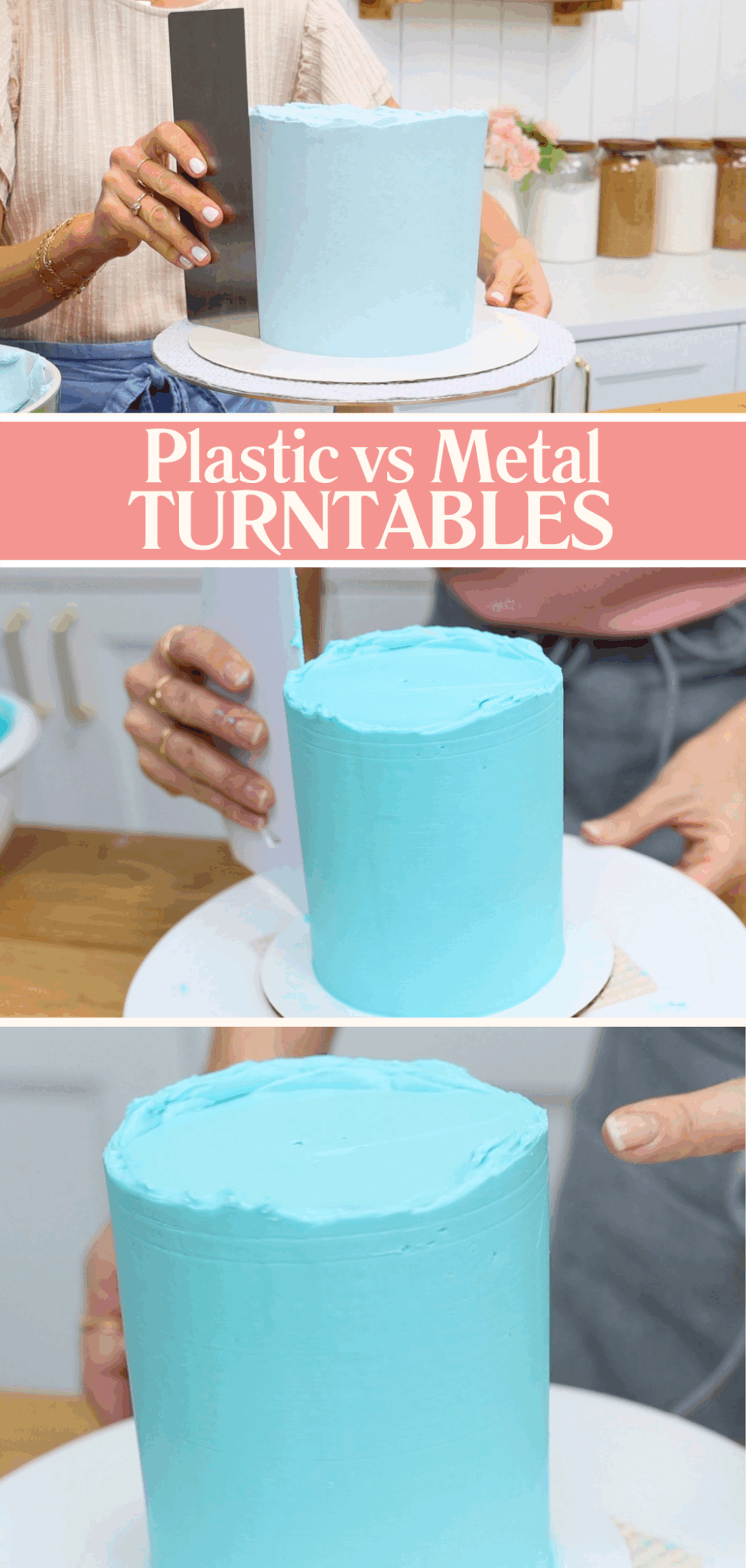 Comparison of plastic and metal cake turntables