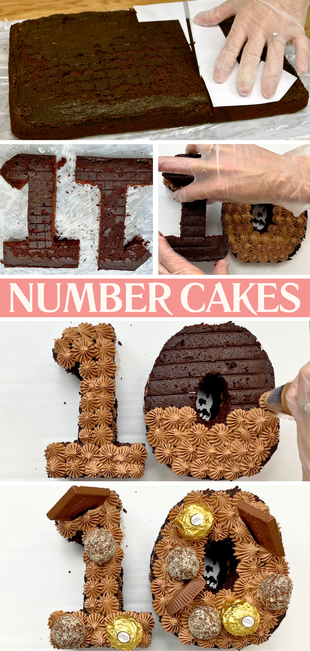 Number cake decorated for a birthday with buttercream and chocolates