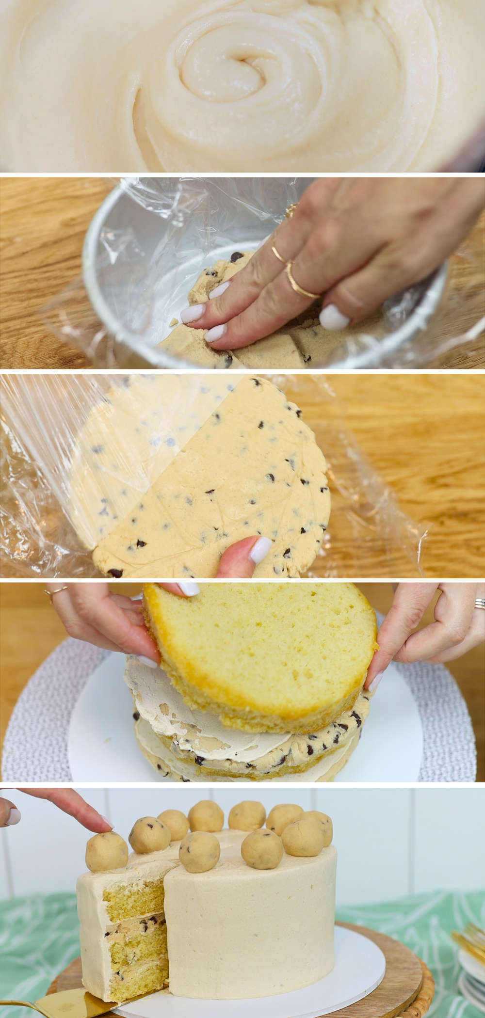 Baking, decorating, and eating a tempting chocolate chip cookie dough cake made with brown sugar, butter and chocolate chip cake flavor combinations
