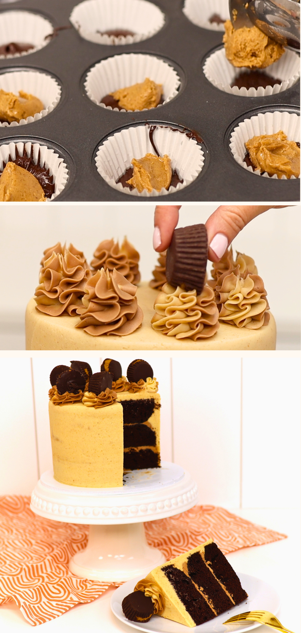Enjoying a slice of peanut butter chcocolate cake with homemade peanut butter cups