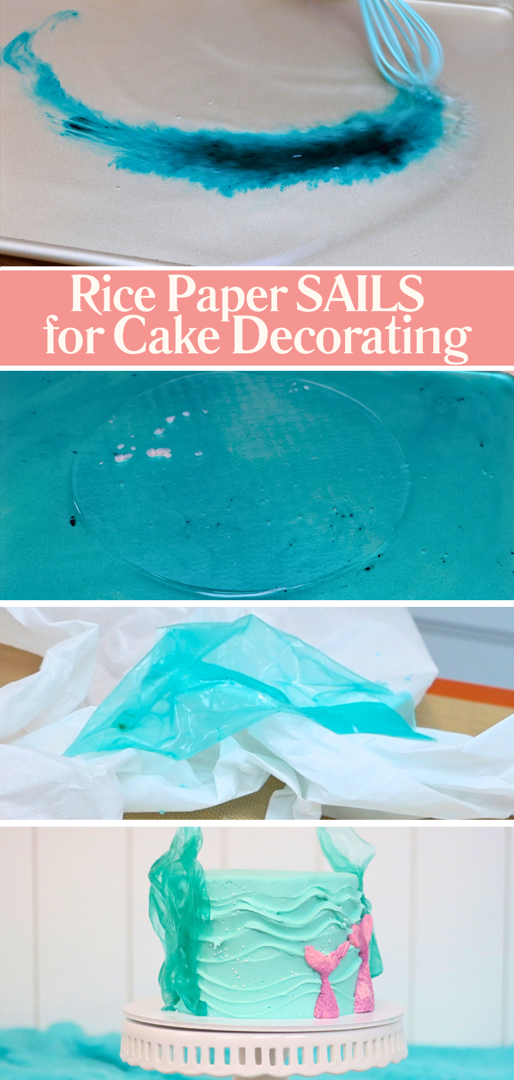 How to make rice paper sails as edible cake toppers by soaking in water and shaping and drying – ideal for mermaid cakes, ocean themes, or modern designs.