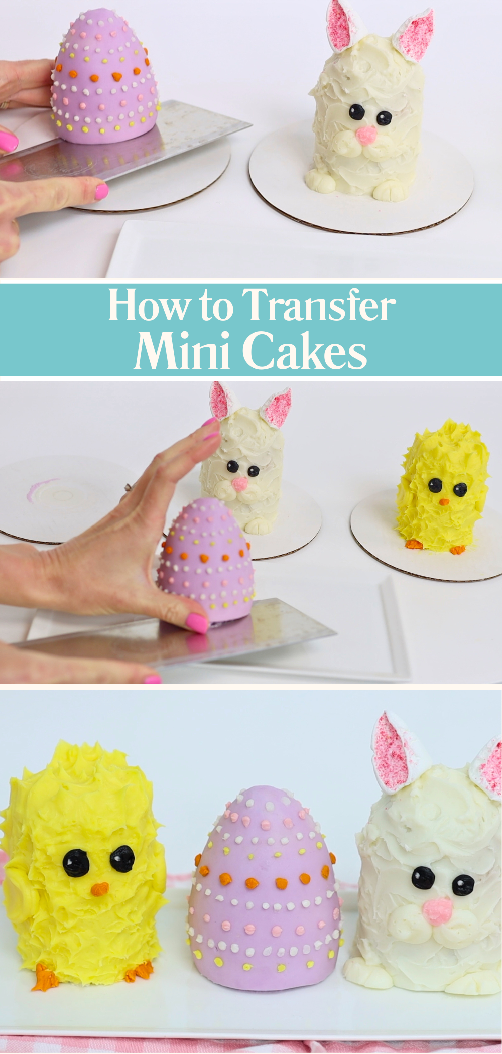 How to transfer a buttercream mini cake from a cake board to a cake stand or platter without damaging the frosting